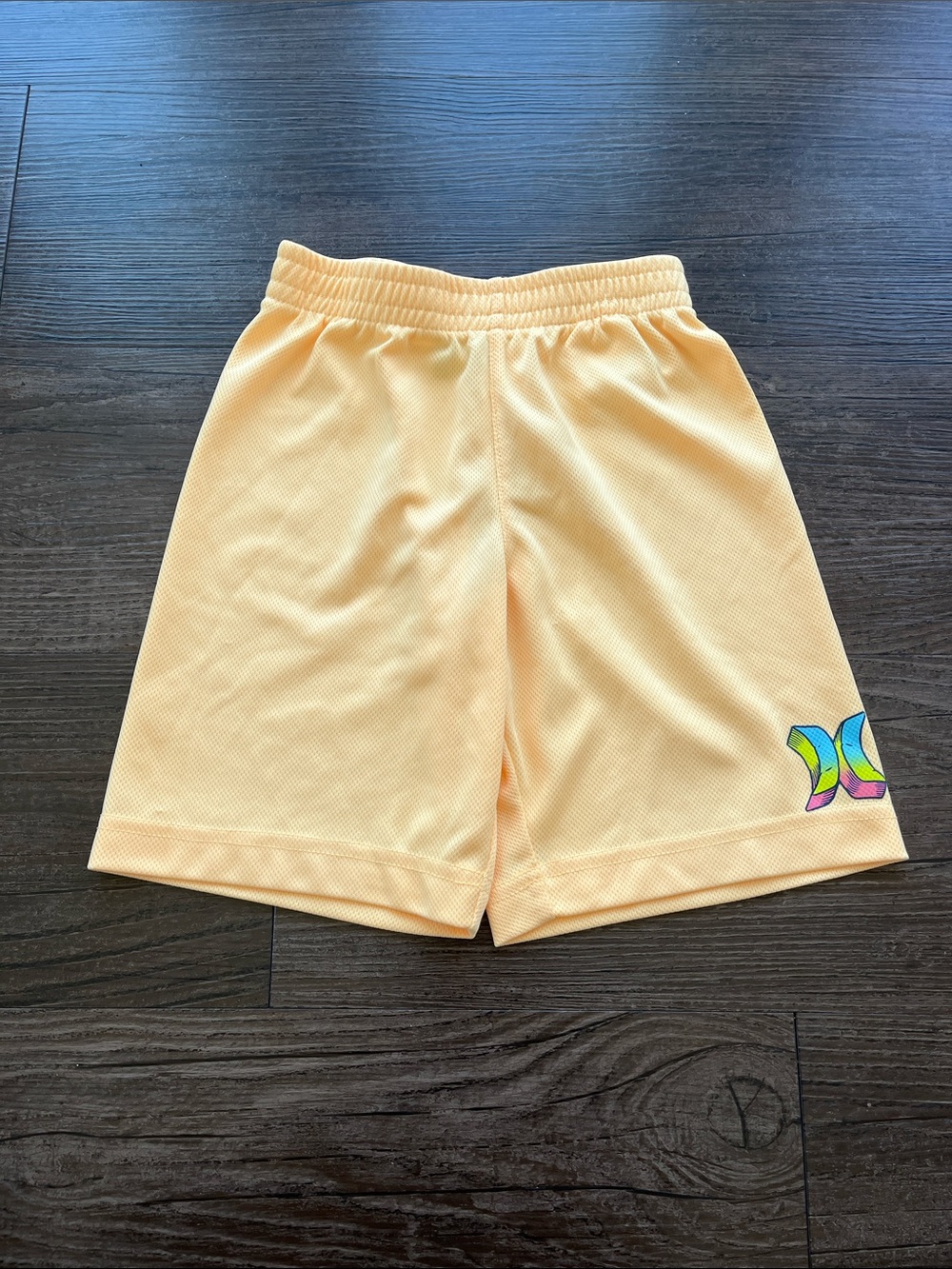 Hurley Kids Pale Yellow Mesh Athletic Shorts with Multicolor Logo